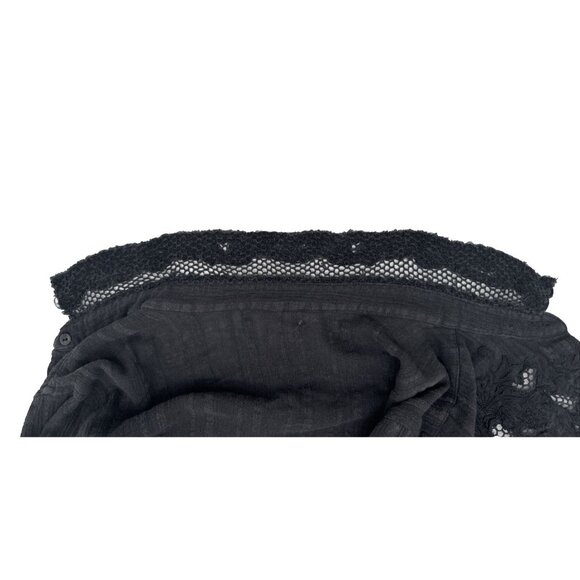 Free People dark Grey Long Sleeve Shirt Lace 100% cotton blouse collard sexy - Picture 8 of 13